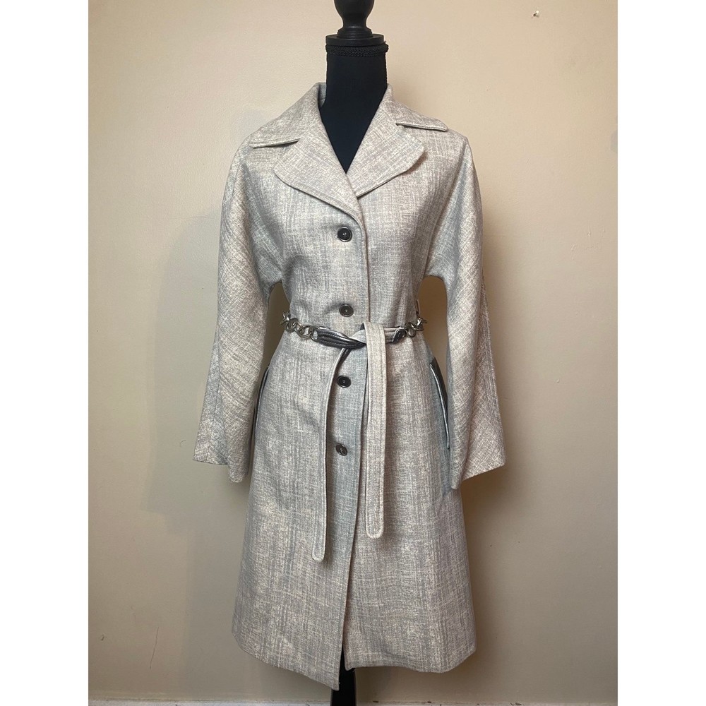 Dolce & Gabbana Light Gray Textured Belted Pea Coat